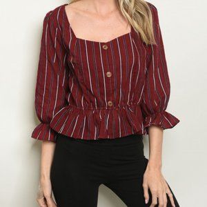 Burgundy/ navy striped blouse